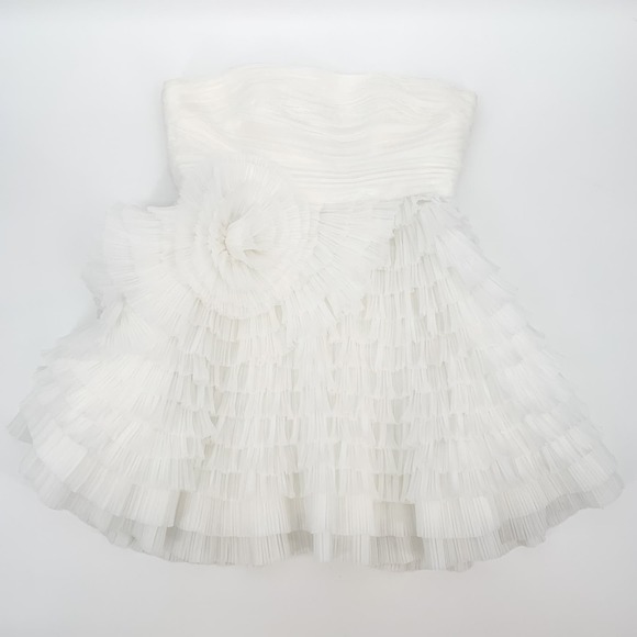 Aje Dress Expressive Mini White Strapless Pleated Ruffles Wedding Bride Large 8 - Picture 6 of 13